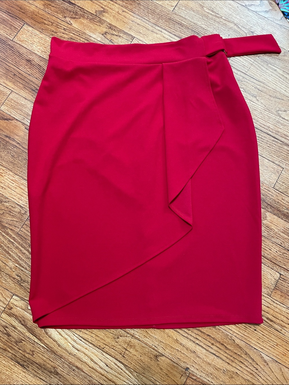 Worthington Red Ruffle-Accent Pencil Skirt